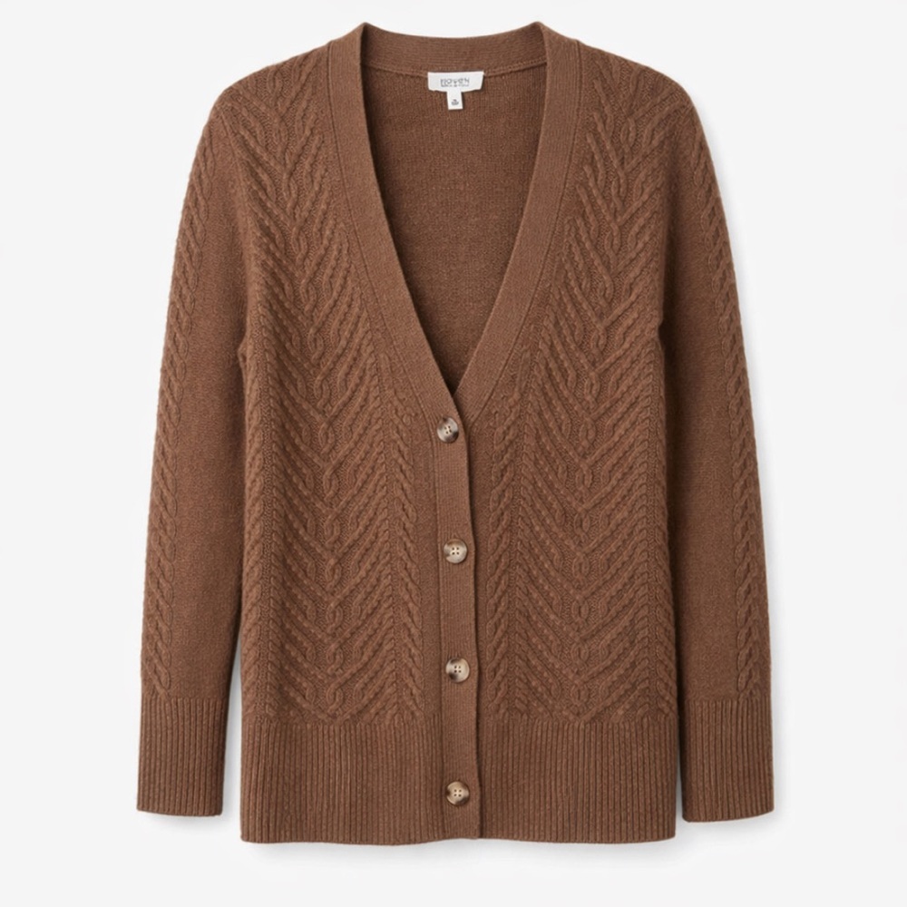 100% cashmere Haven Well Within Cable Knit Cardigan Camel V-Neck boyfriend style